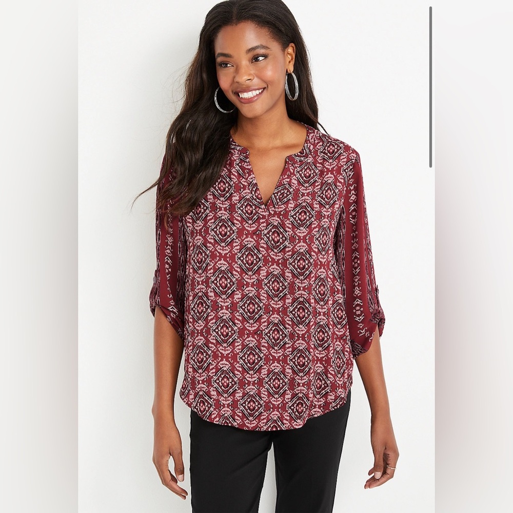 Atwood Ikat 3/4 Sleeve Popover Blouse - size large